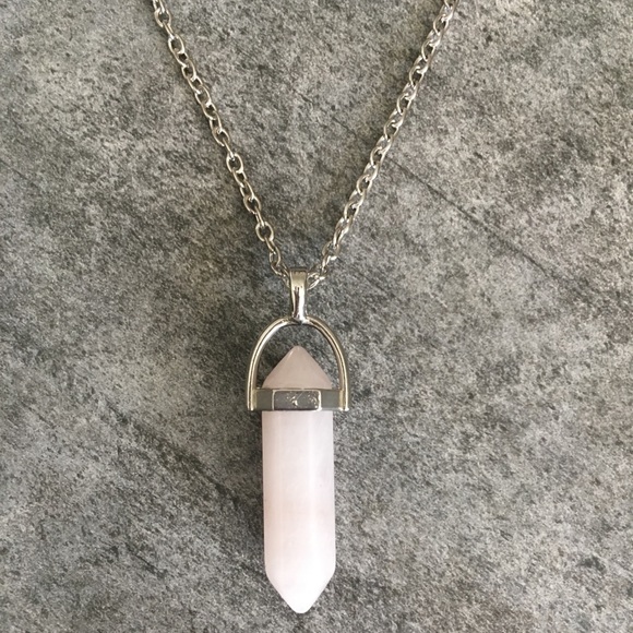 Rose Quartz Silver Toned Healing Point Necklace. - Picture 2 of 8